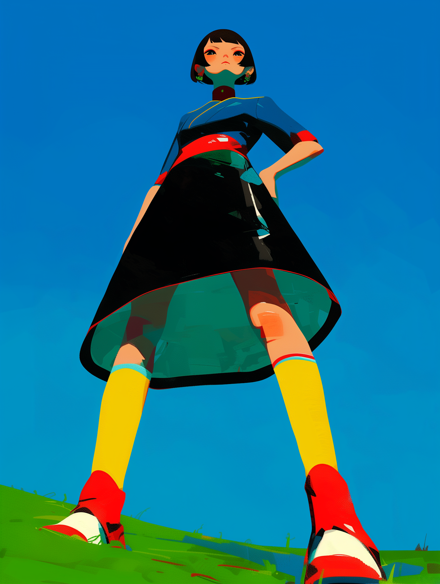 Stylized Character Against Blue Sky