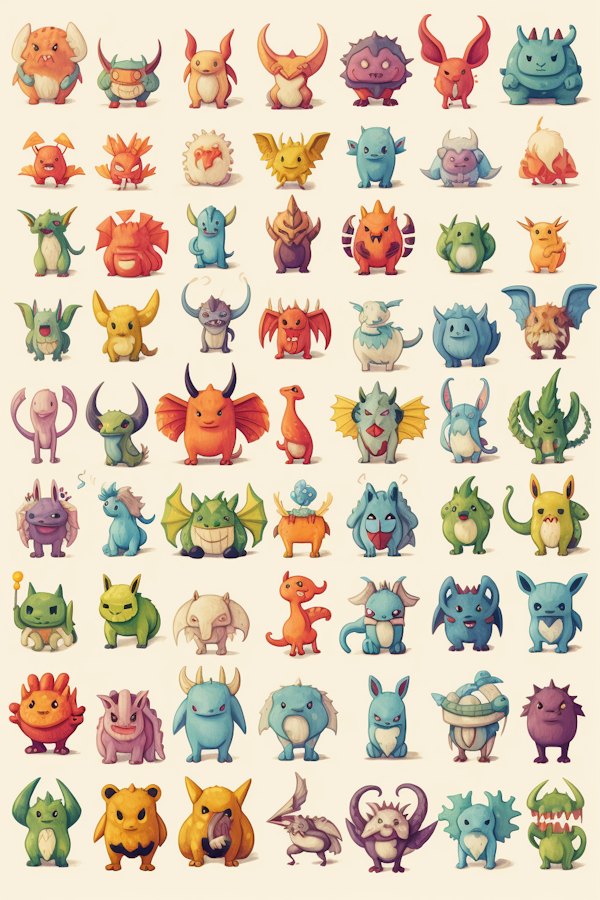 Colorful Cartoon Creatures Grid