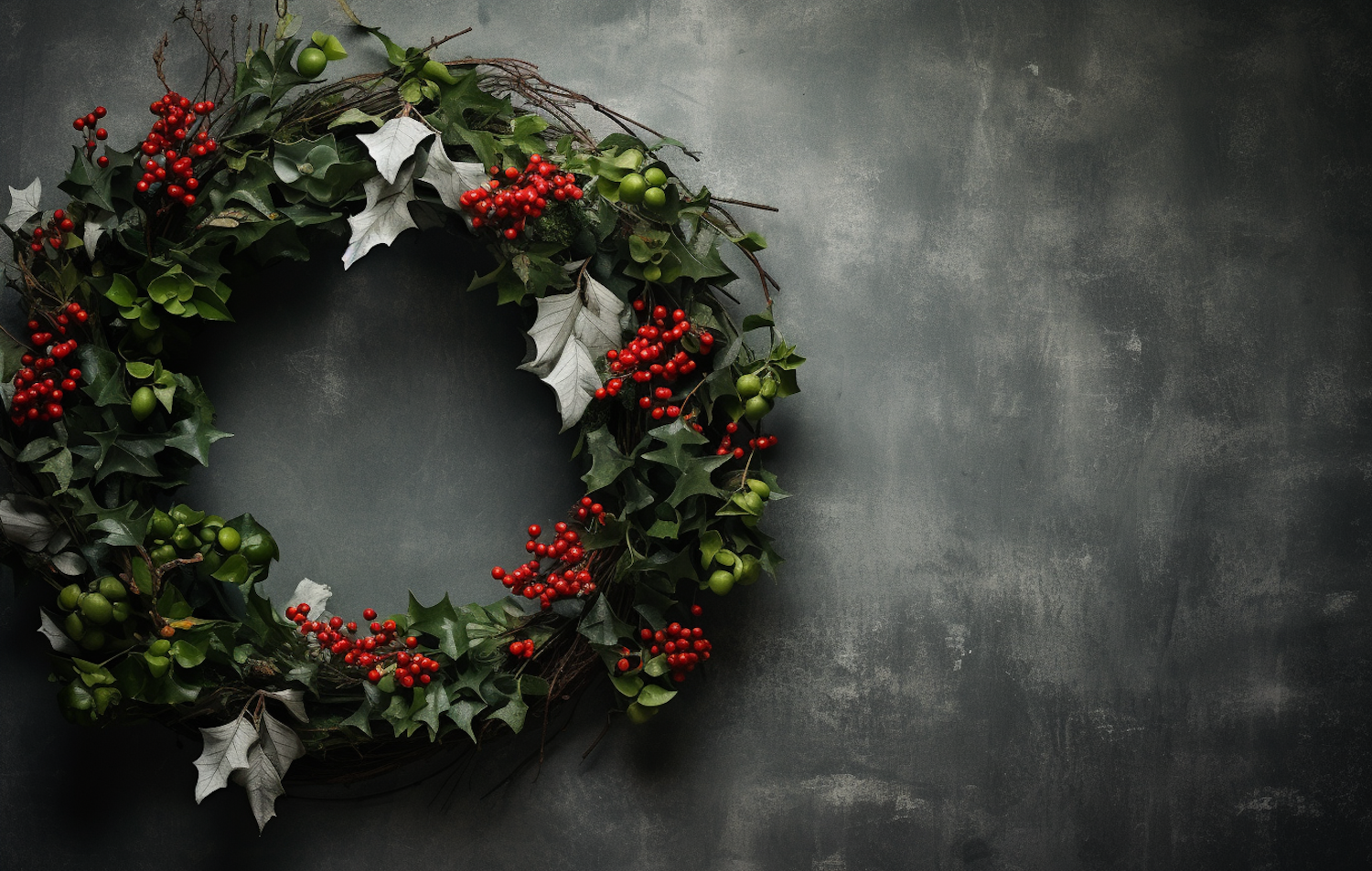 Festive Holiday Wreath with Red Berries