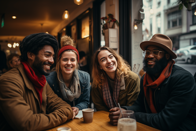 Winter Cafe Laughter with Friends