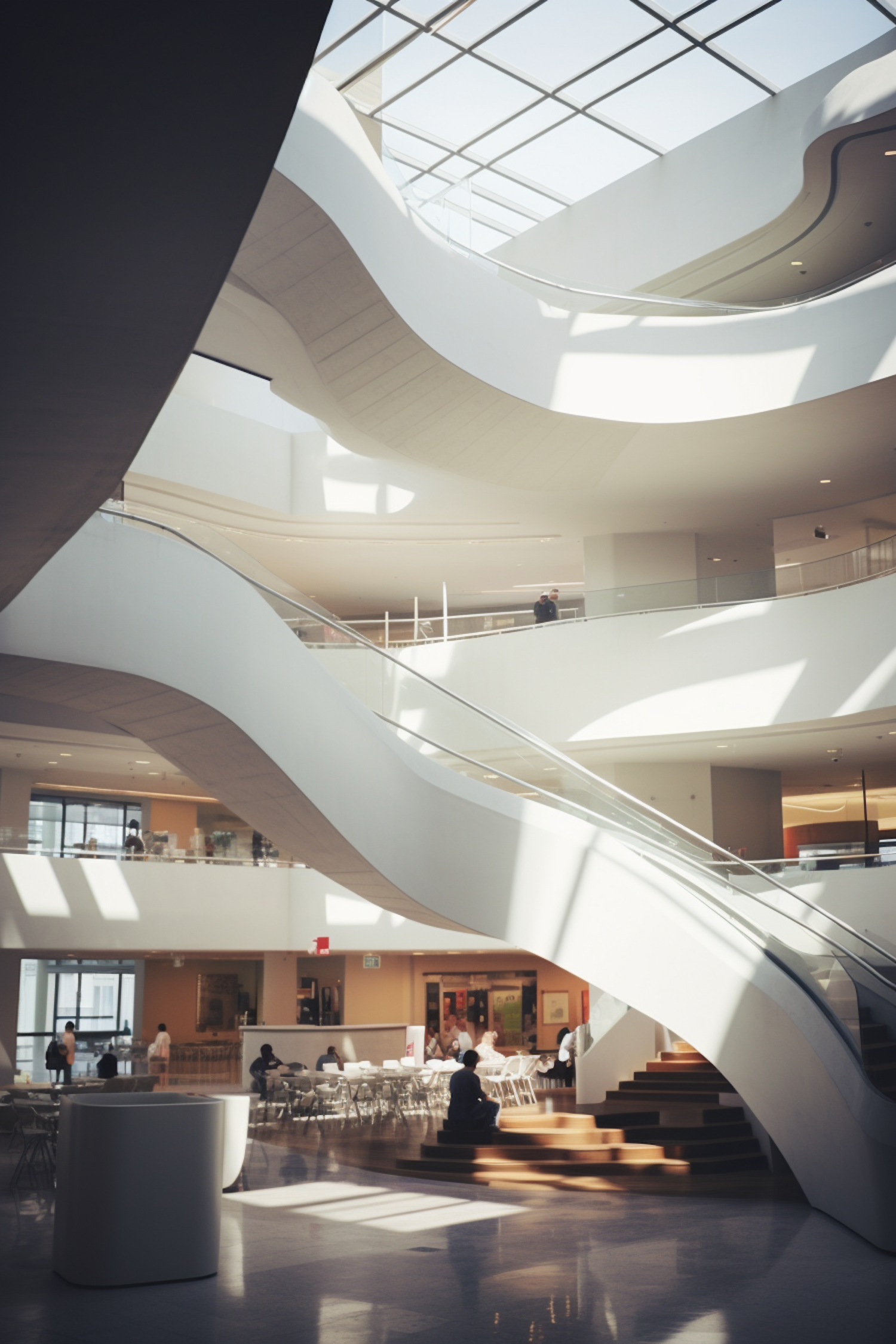 Serenity in Modernity: The Luminous Atrium with Curvilinear Staircase