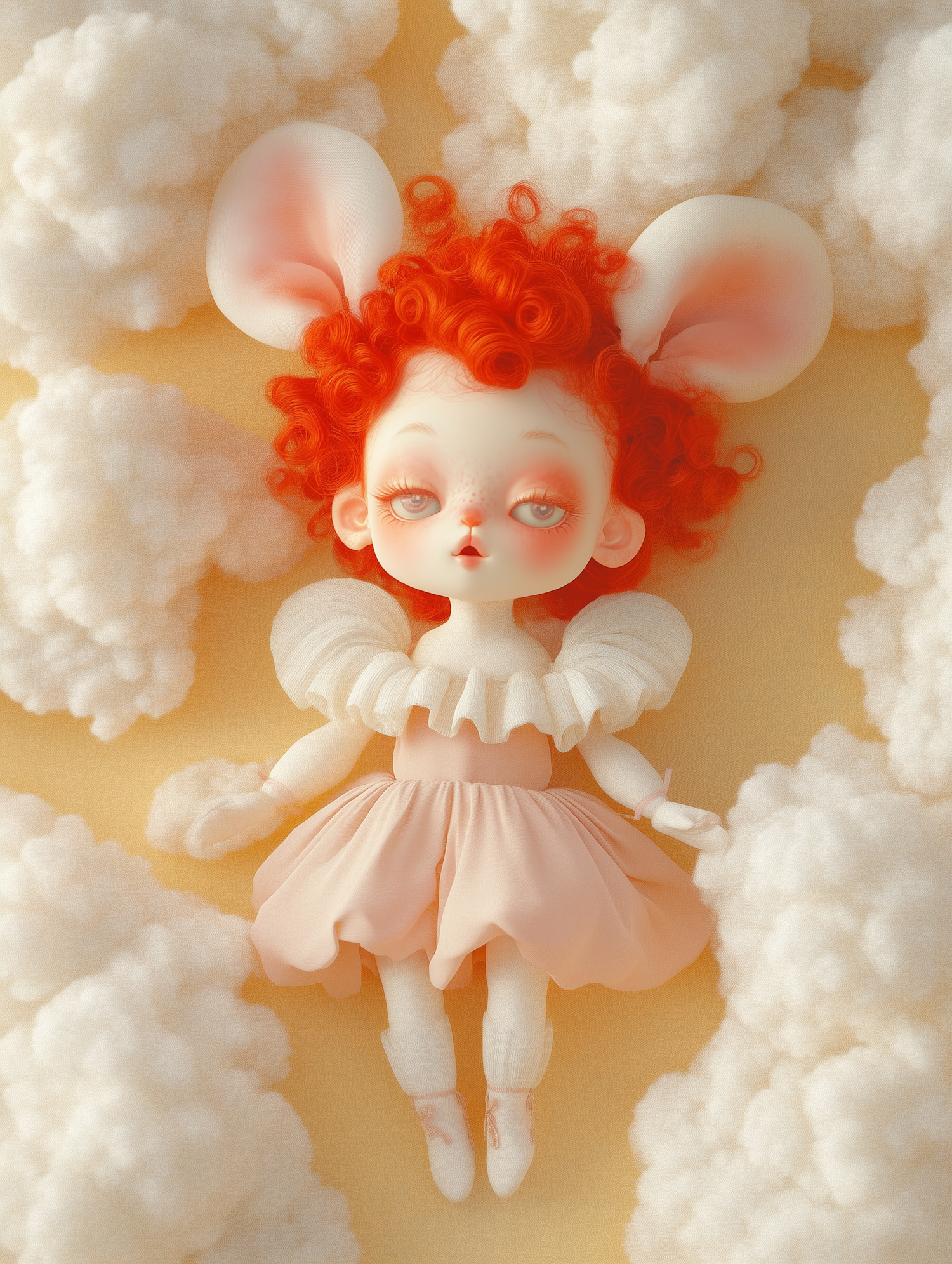 Whimsical Doll in Dreamy Clouds