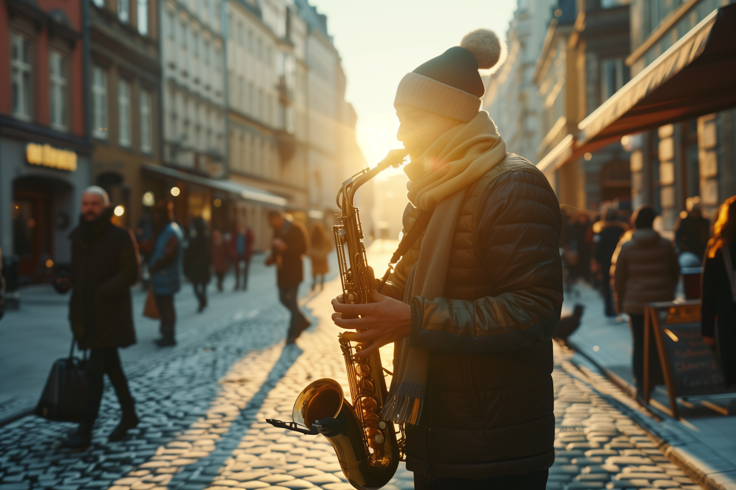 Street Musician at Sunset