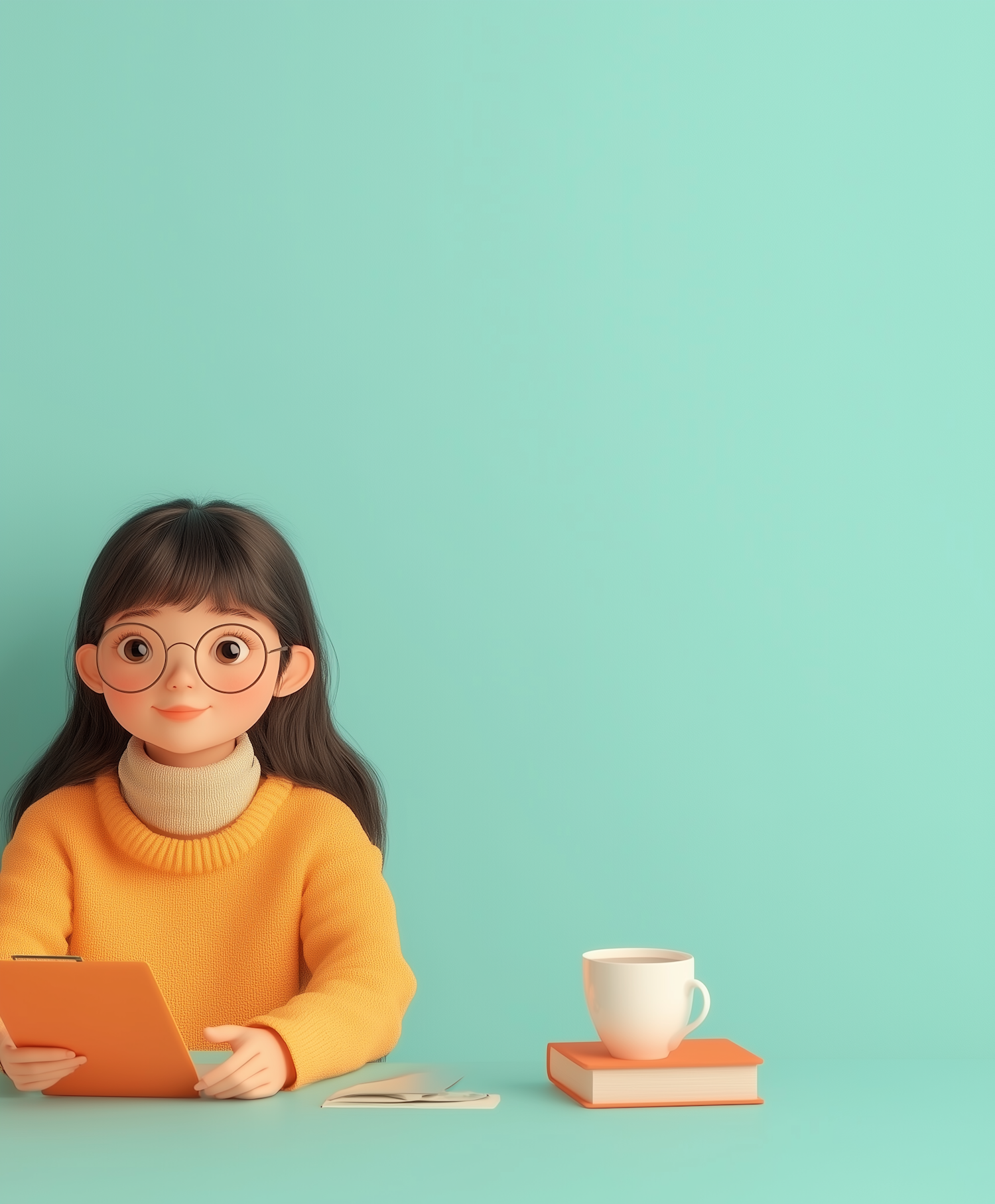 Animated Young Girl Studying