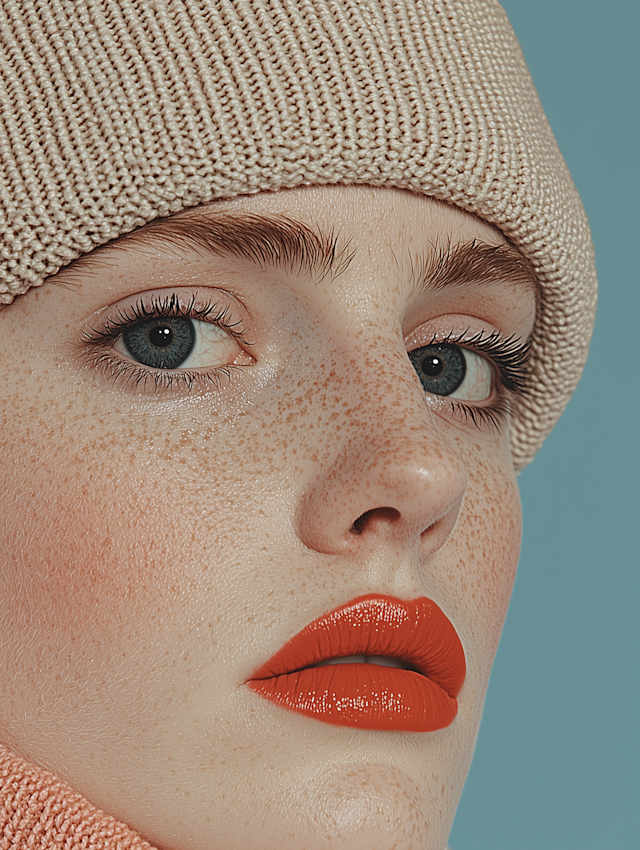 Close-up Portrait with Beige Knit Hat