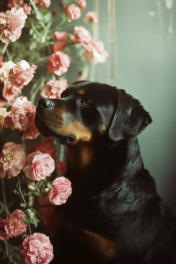 Rottweiler with Roses
