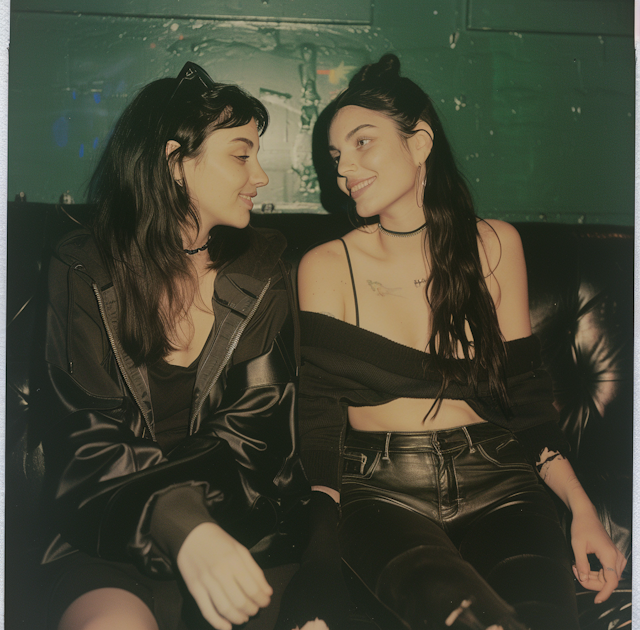 Two Women on Leather Couch