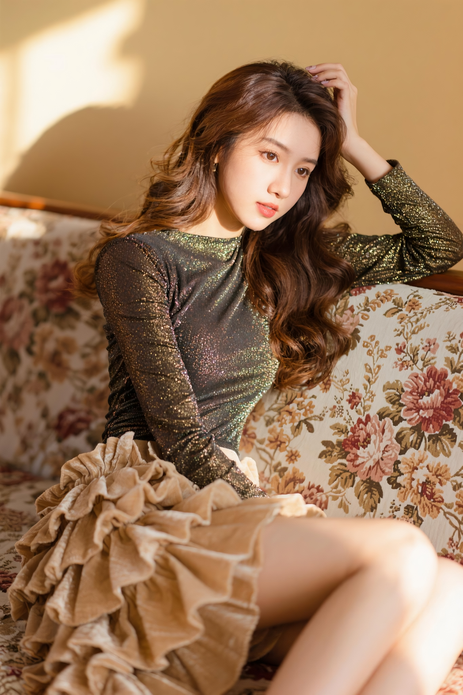 Thoughtful Woman on Couch