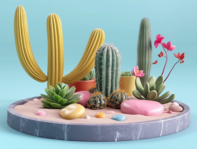 Colorful Cacti and Succulents Arrangement