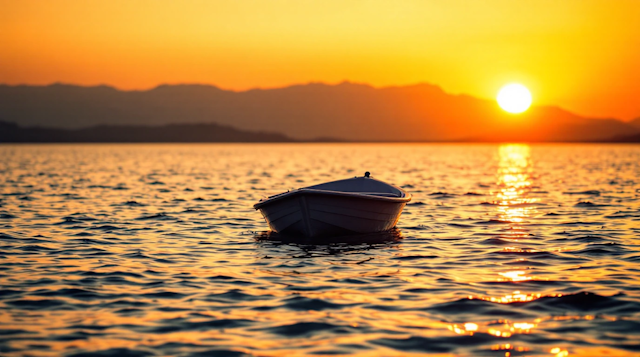 Serene Sunset Boat Scene