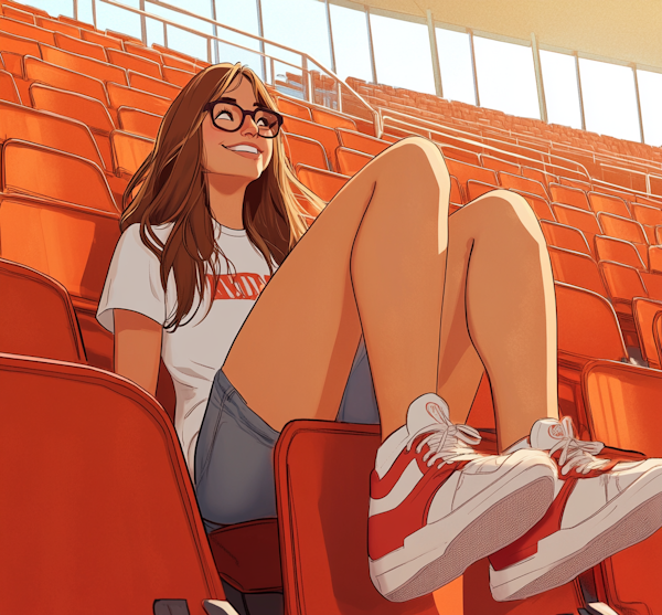 Young Woman Relaxing in Stadium