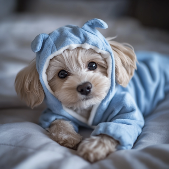 Adorable Puppy in Blue Hoodie