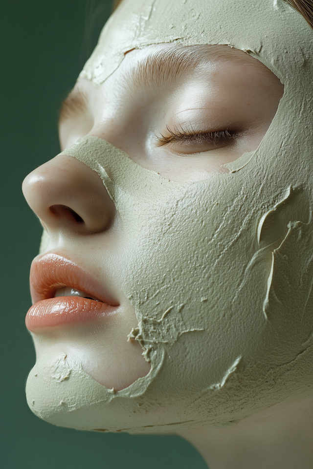 Close-up of Face with Green Clay Mask