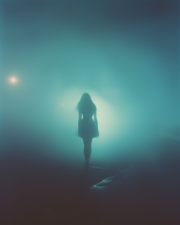 Ethereal Silhouette in Foggy Street