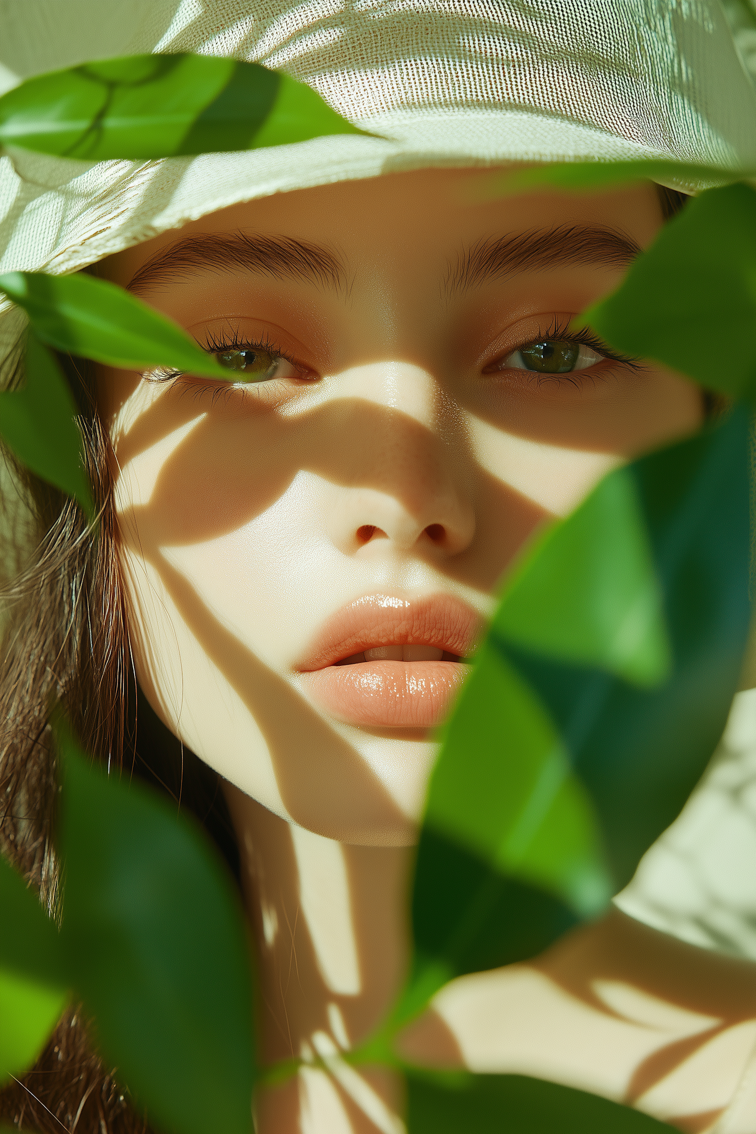 Serene Portrait with Greenery