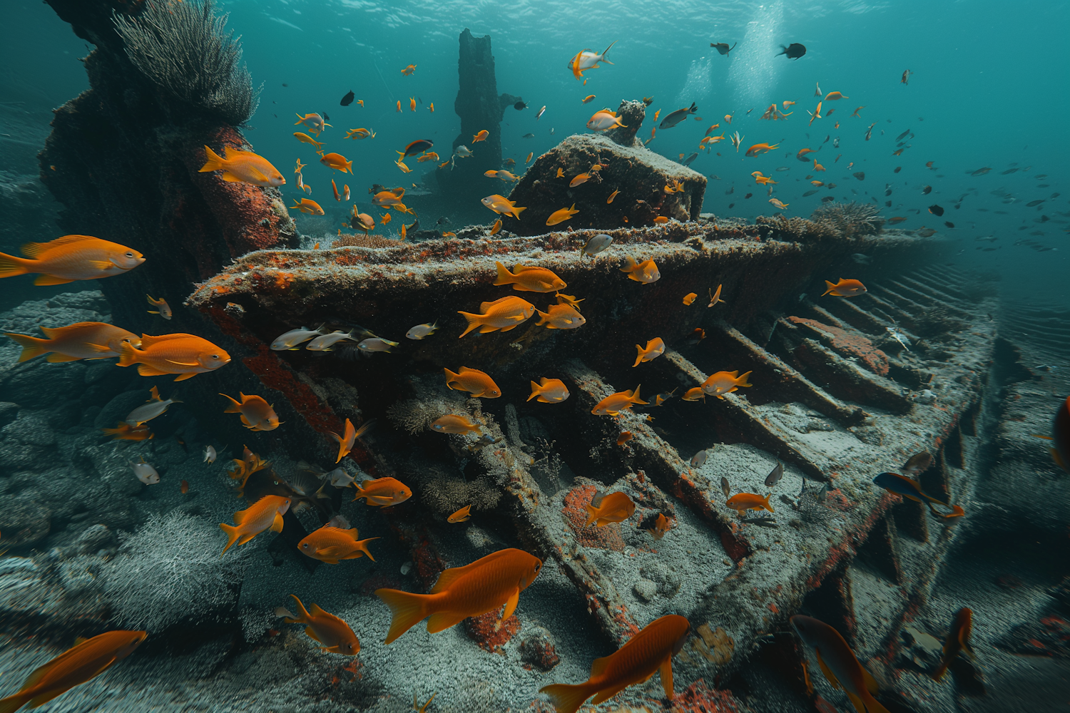 Sunken Ship Reef with Marine Life