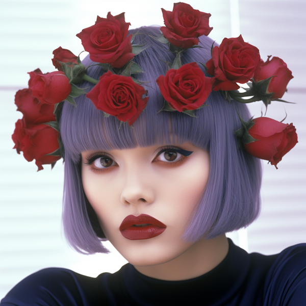 Ethereal Lavender Bob with Crimson Rose Crown