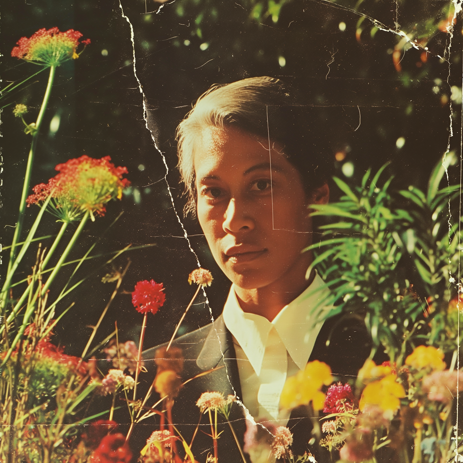 Serene Portrait with Wildflowers