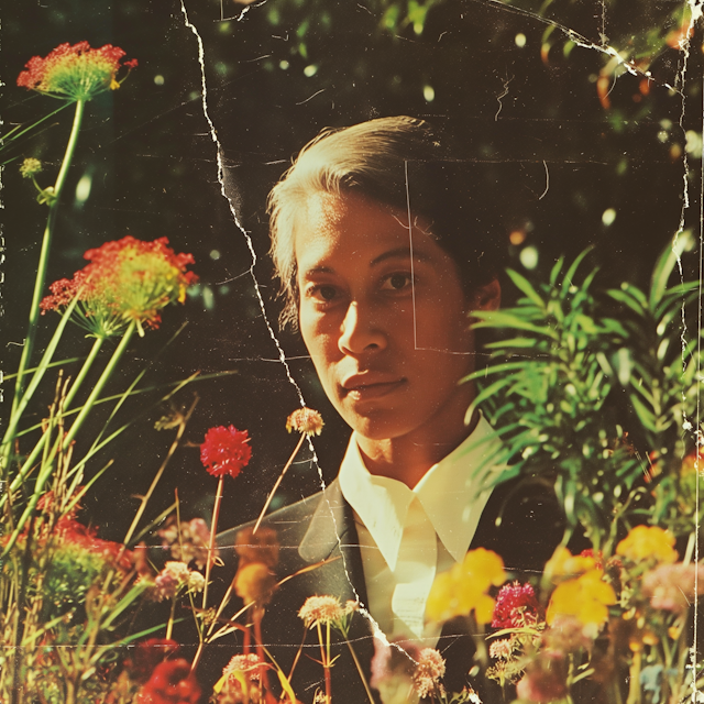 Serene Portrait with Wildflowers