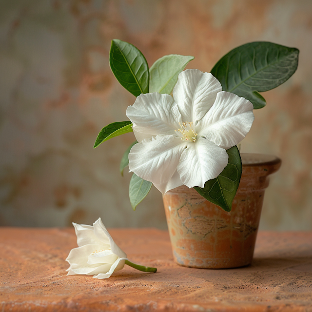 Serene Terracotta Pot with White Flowers