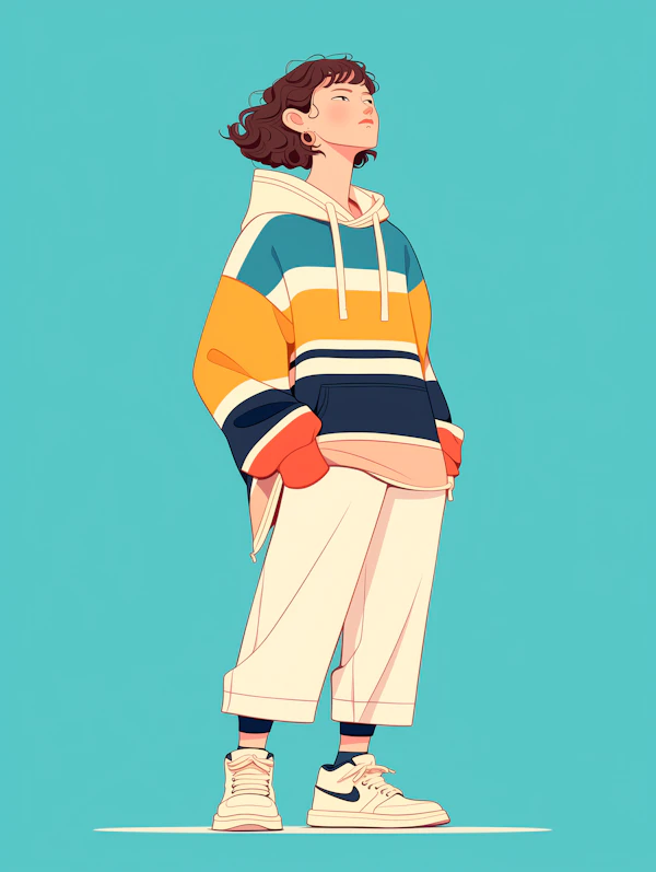 Contemplative Young Person in Colorful Hoodie