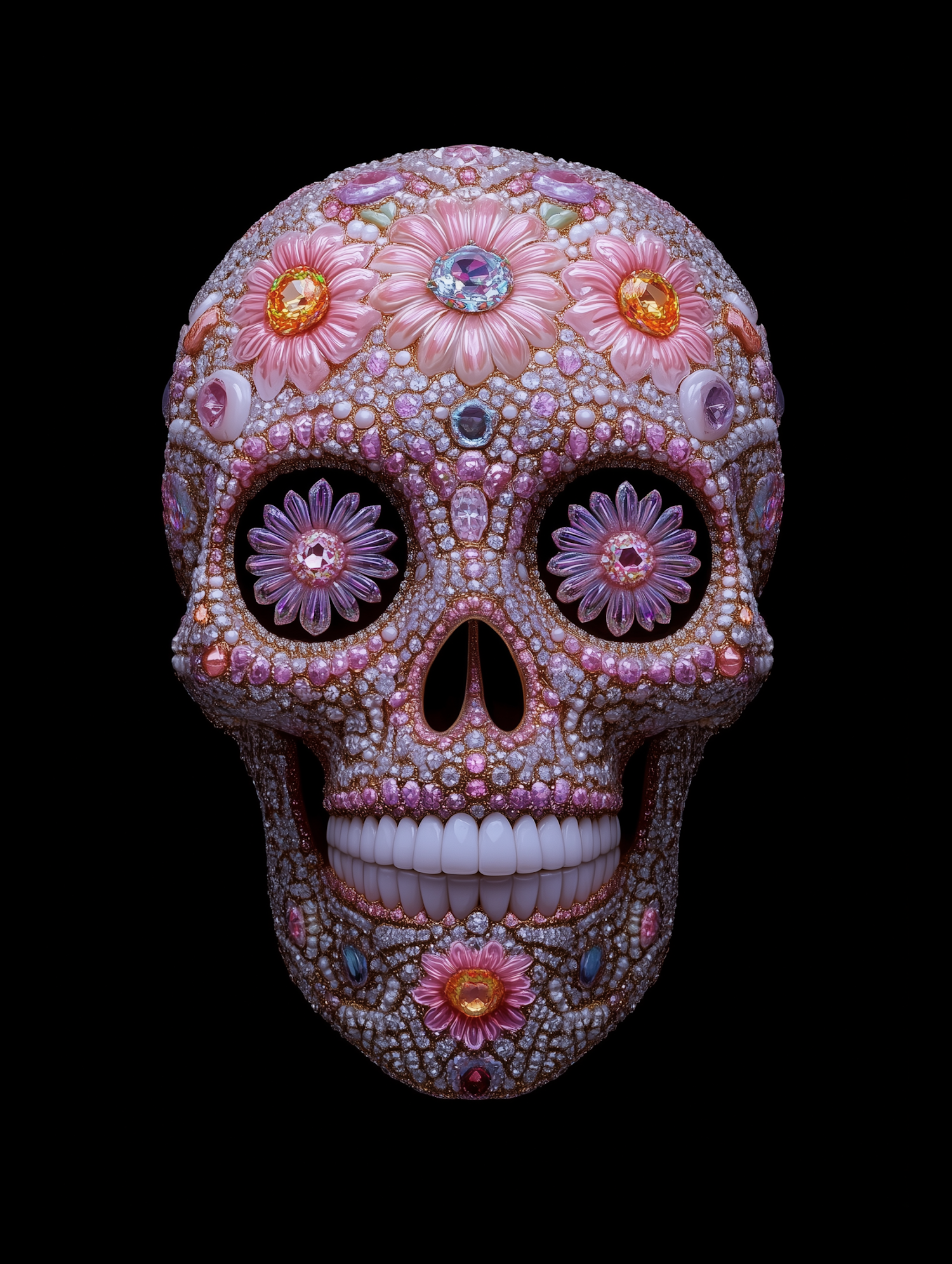 Gemstone Floral Skull