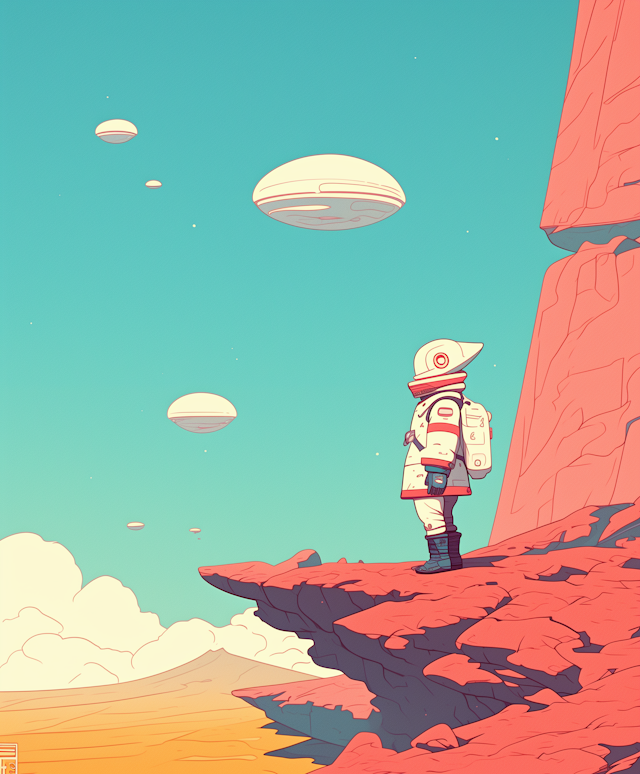 Astronaut on Rocky Cliff