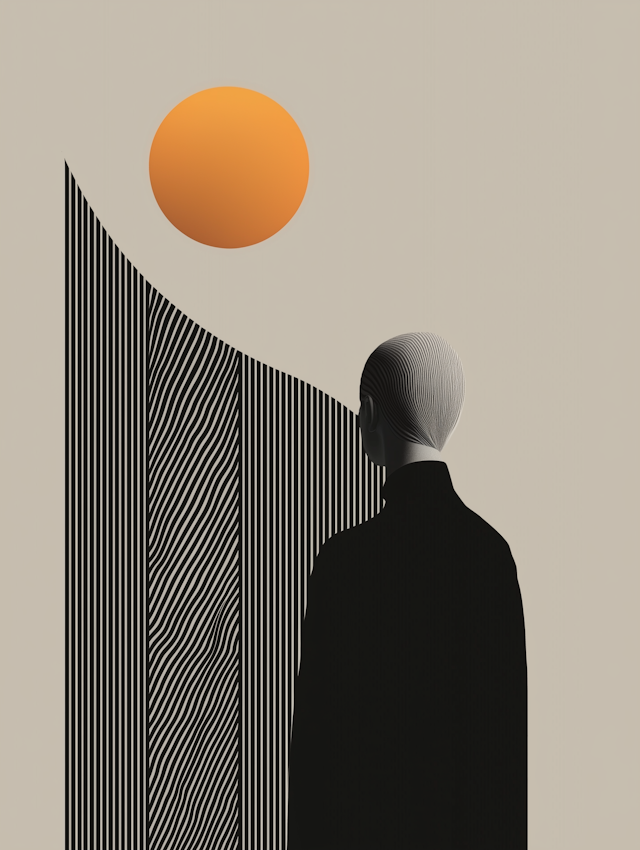 Abstract Silhouette with Orange Circle