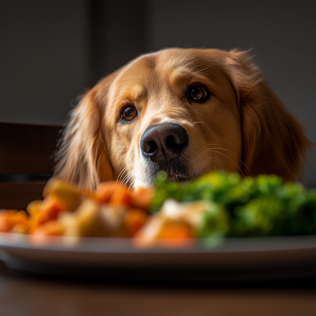 Golden Retriever and Tempting Plate