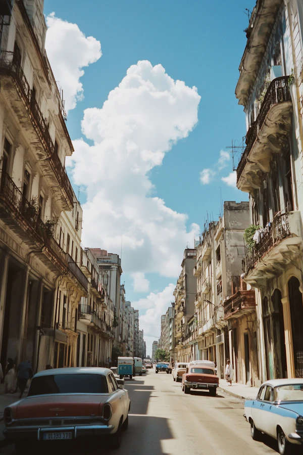 Vibrant Street Scene with Classic Cars