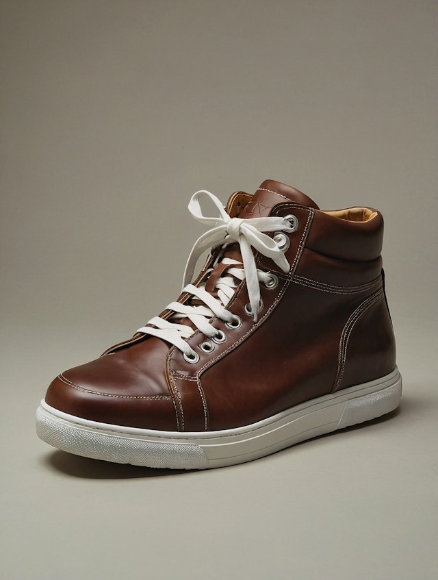 Brown Leather High-Top Sneaker