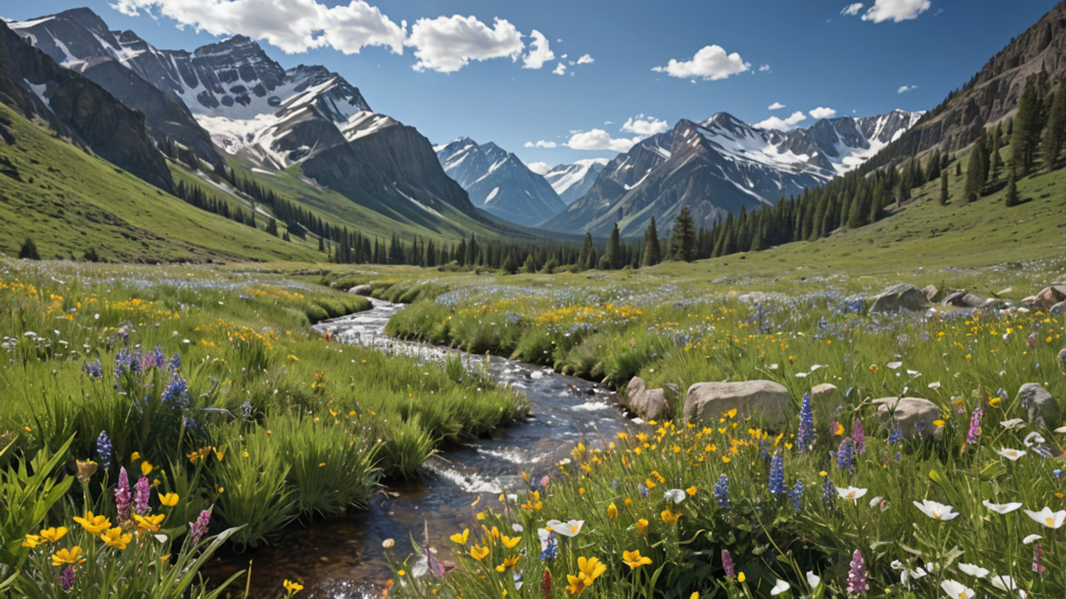 Mountain Landscape with Meadow and Stream