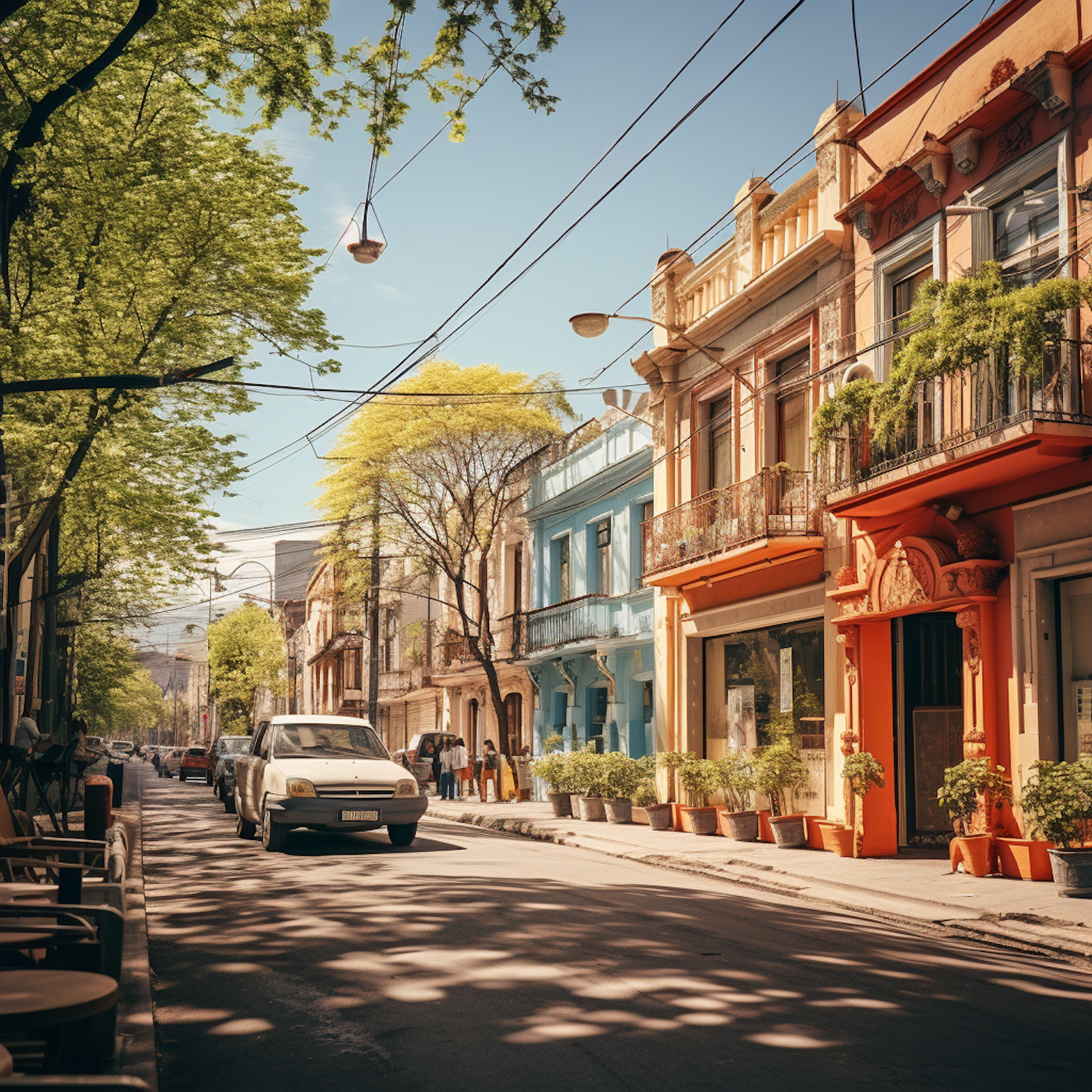 Sunlit Serenity on a Colorful Residential Street