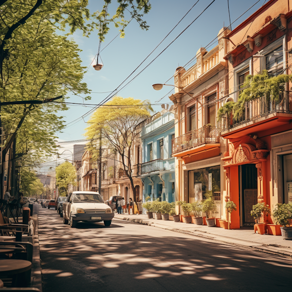 Sunlit Serenity on a Colorful Residential Street