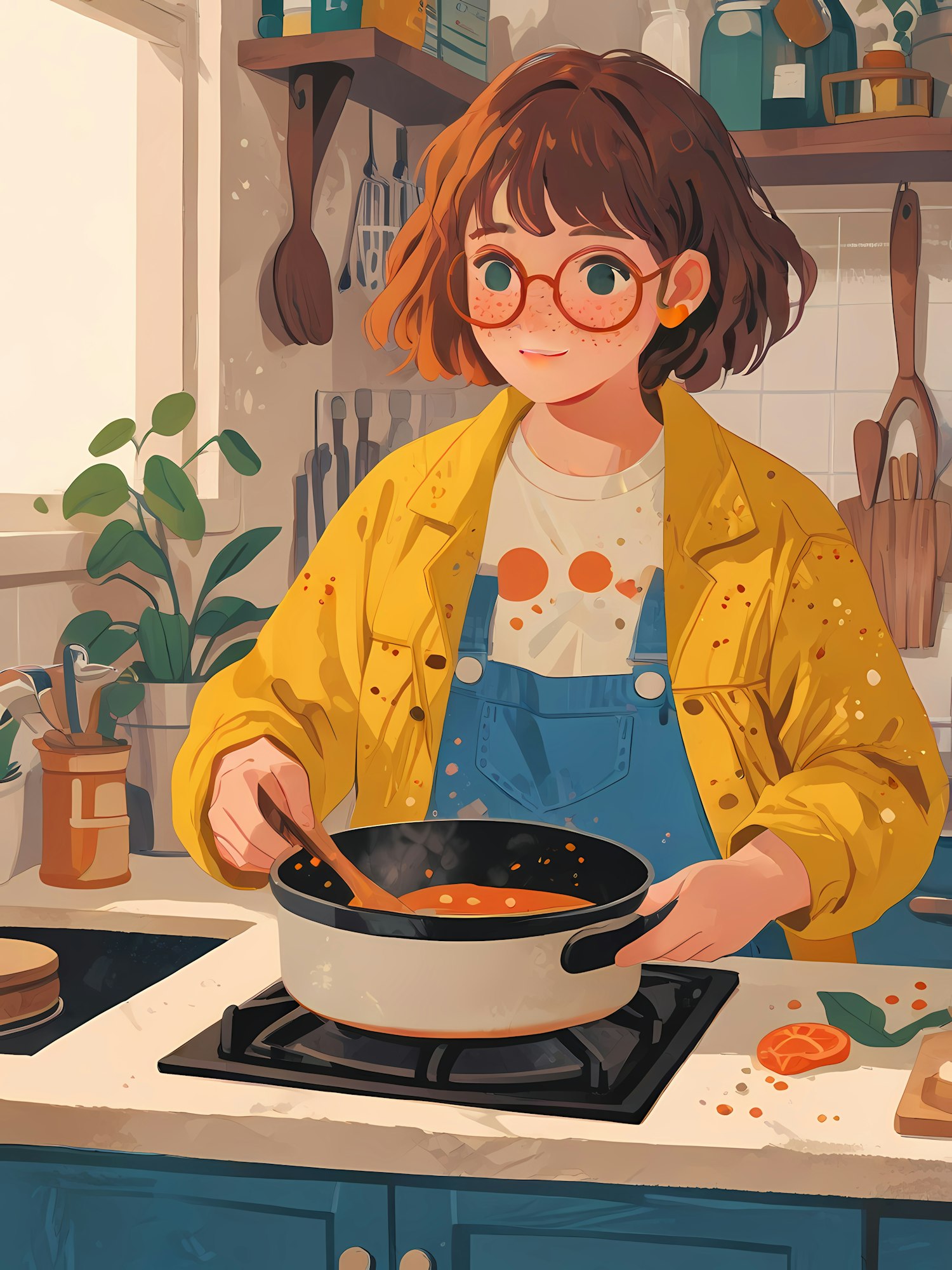 Young Person Cooking in a Colorful Kitchen