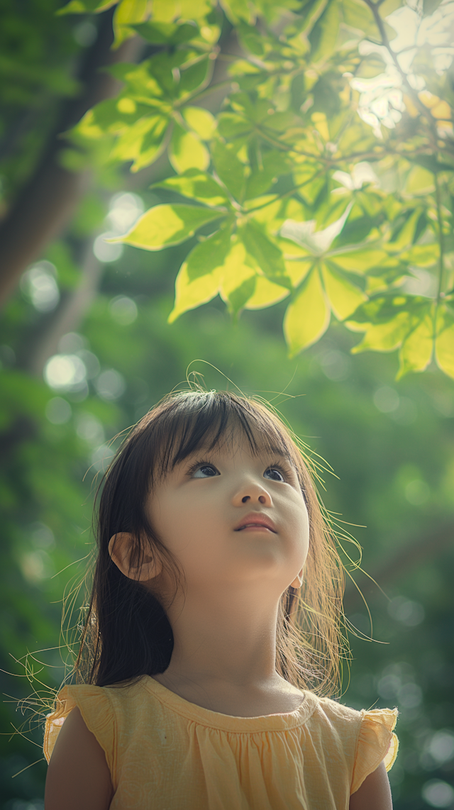 Curious Girl in Sunlit Garden