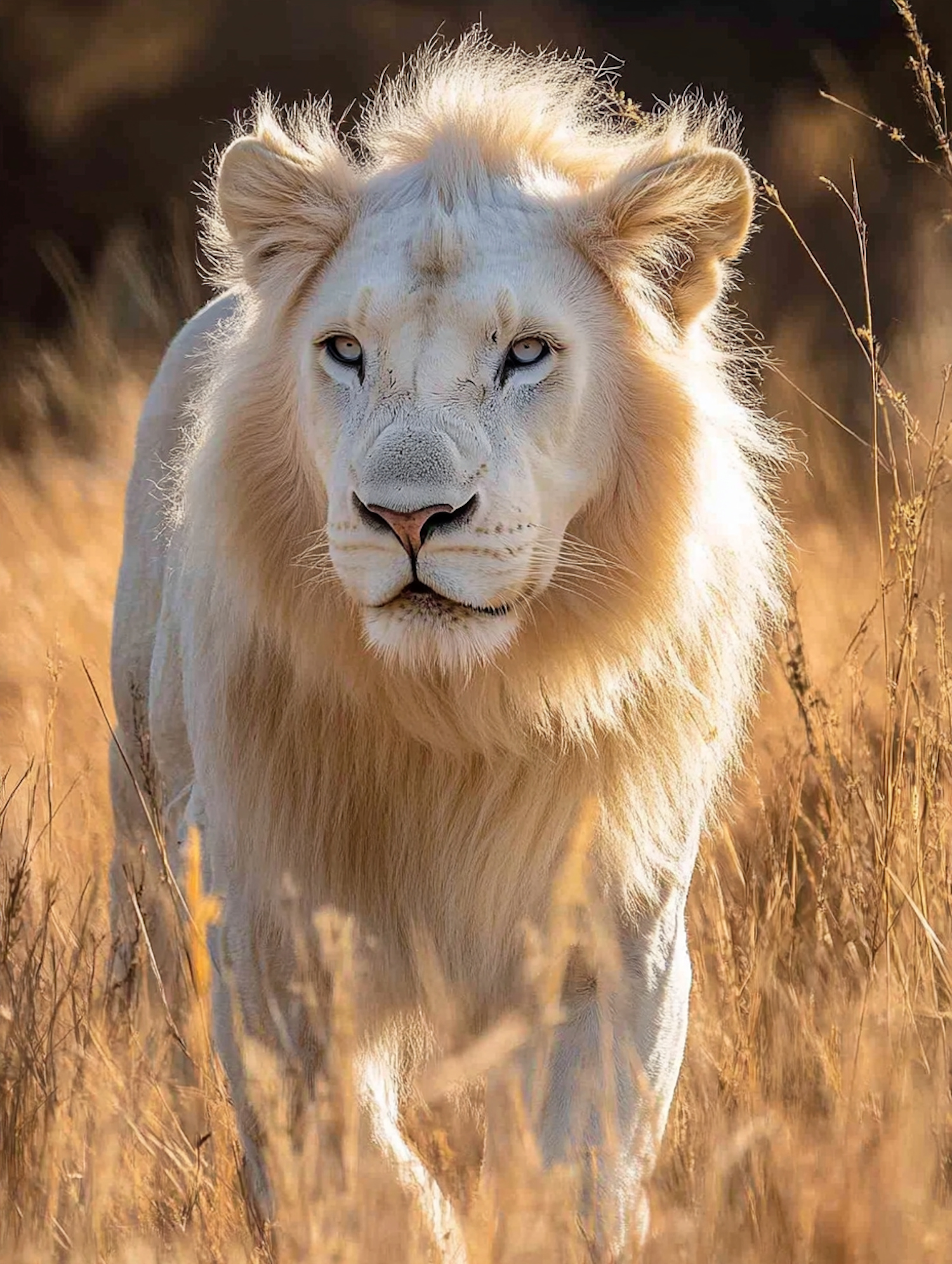 White Lion in Golden Grass