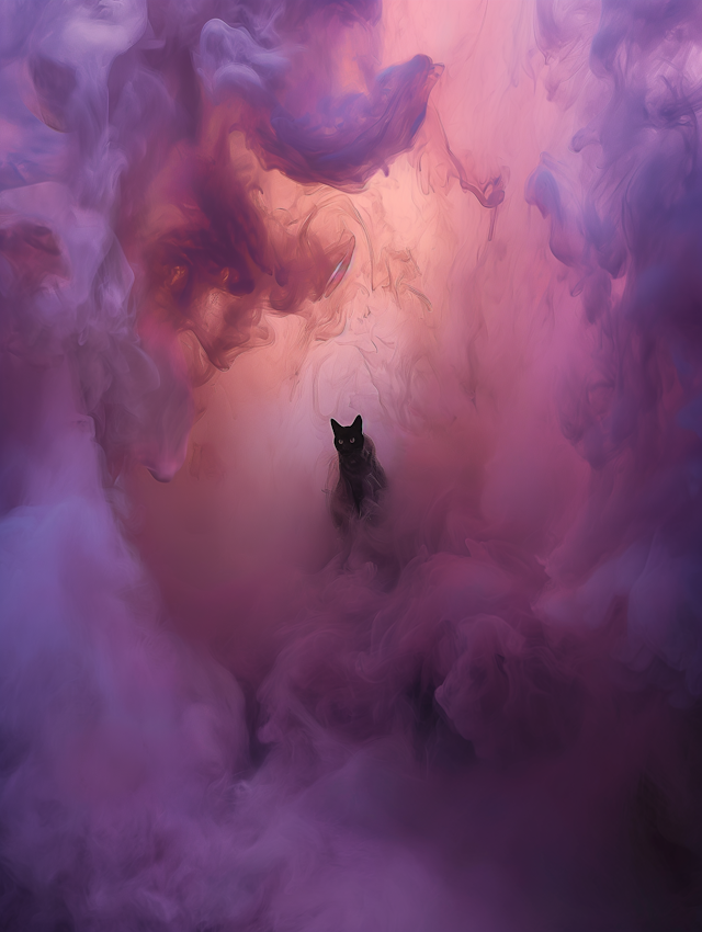 Mystical Cat Amidst Ethereal Clouds