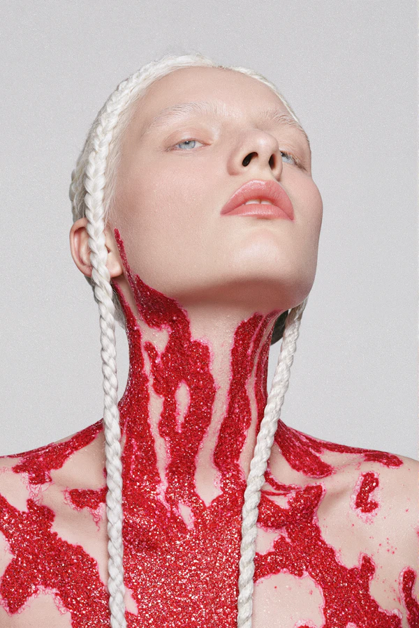 Striking White Braids and Red Glitter