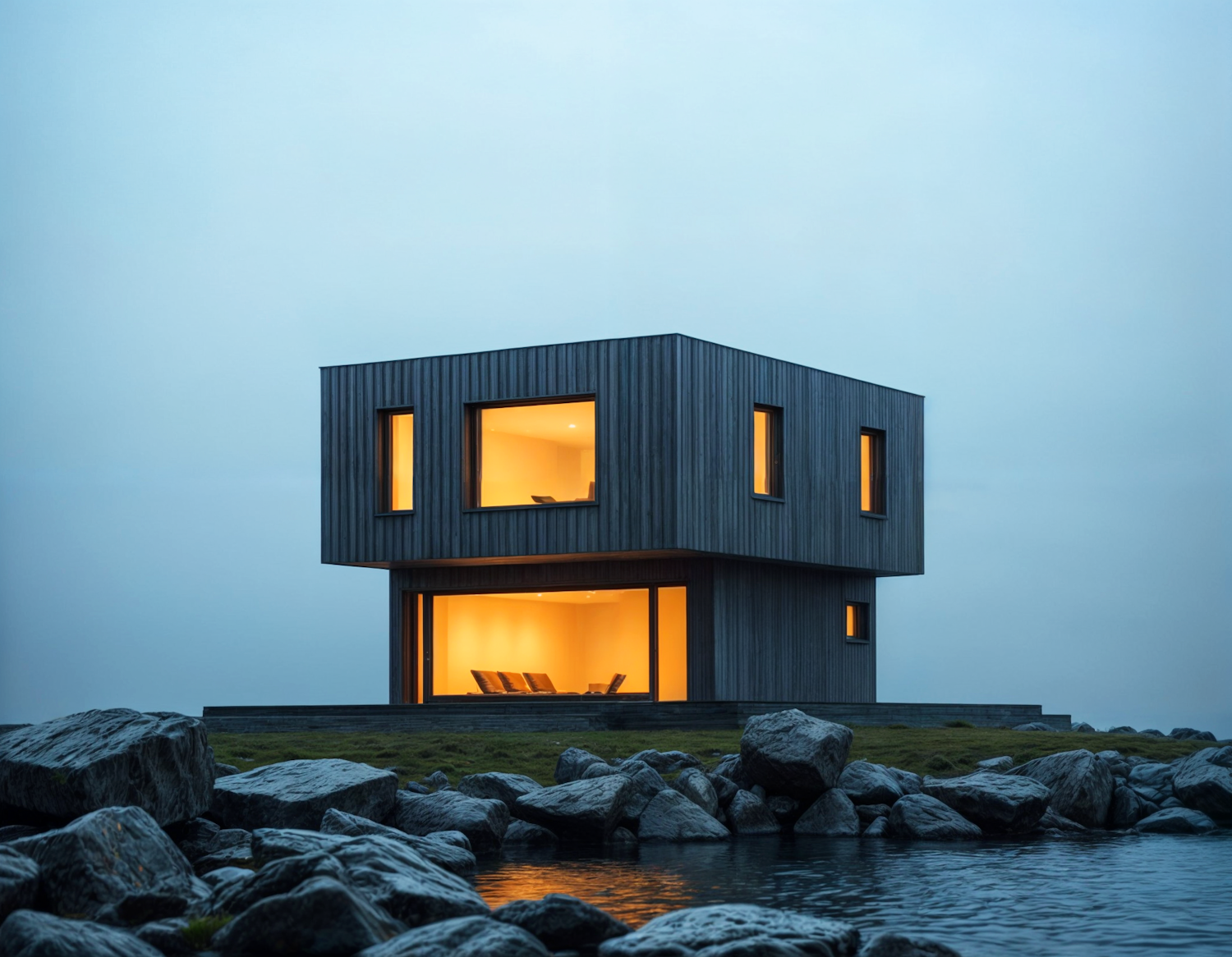 Modern Minimalist House on Rocky Shoreline