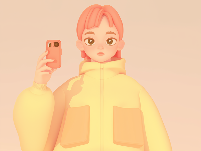 Stylized Character with Smartphone