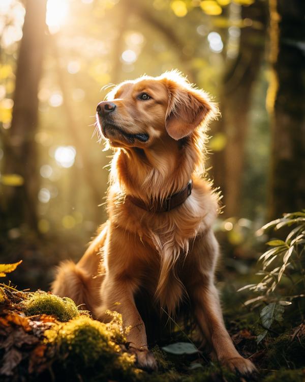 Sunlit Serenity: A Golden Retriever's Tranquil Moment in Nature