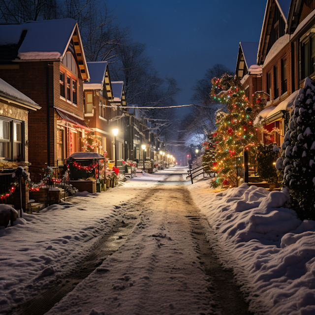 Winter Night's Glow on Festive Street