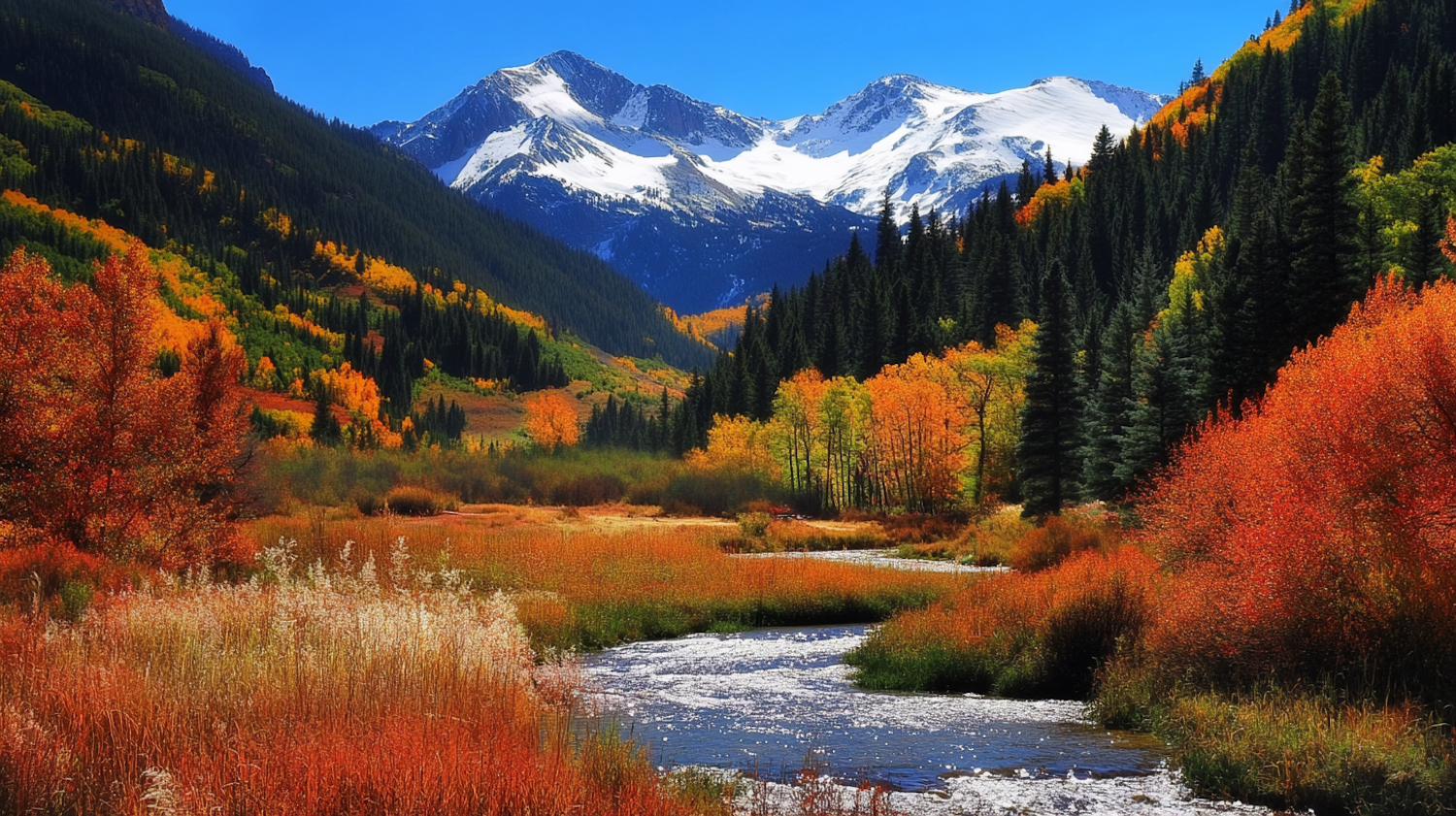 Autumn Landscape with River and Mountains