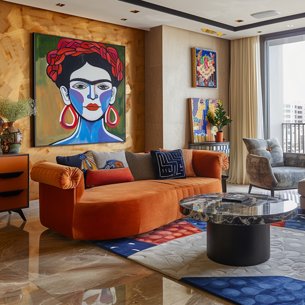 Artistic Living Room with Frida Kahlo Portrait