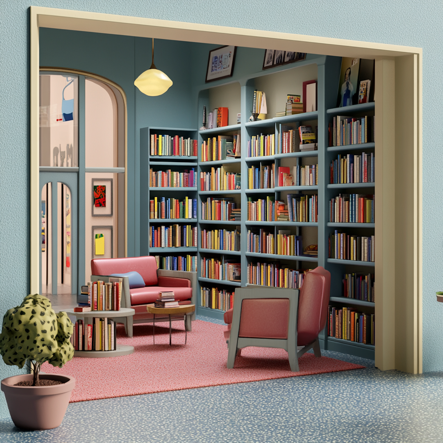 Stylized 3D Rendered Reading Nook