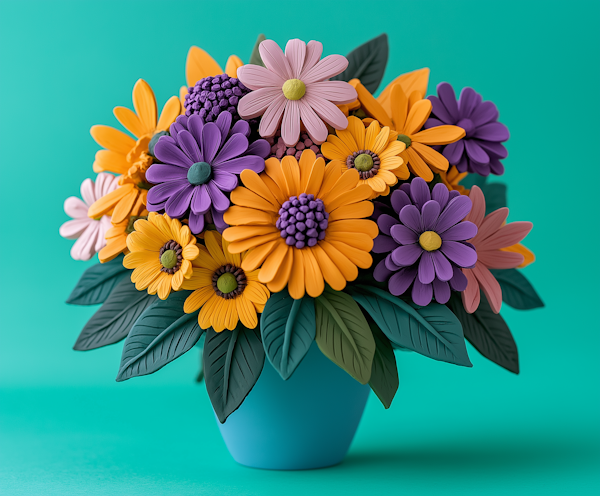 Colorful Artificial Flower Arrangement in Blue Vase