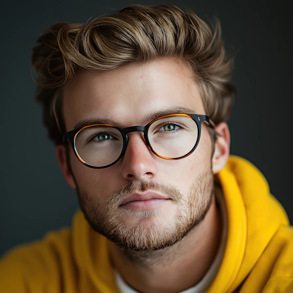 Contemplative Young Man in Yellow Hoodie