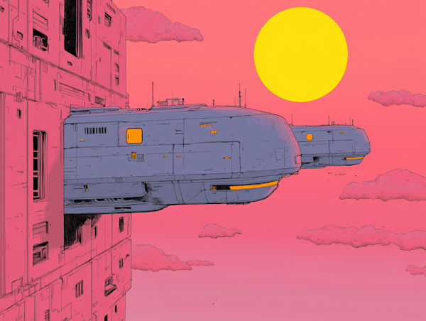 Futuristic Spaceships and Pink Sky