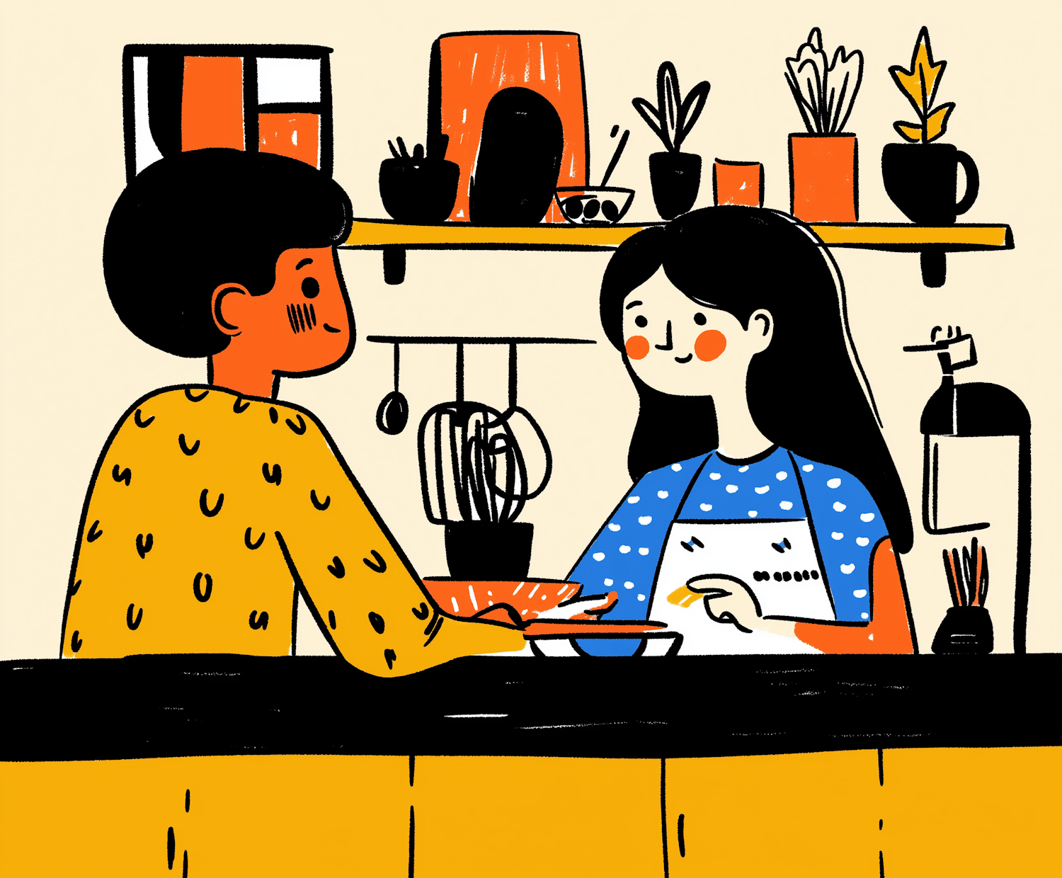 Cheerful Kitchen Interaction